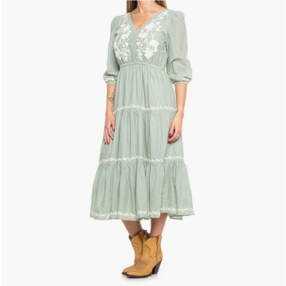 Lucky Brand Sage Tiered MIDI Embroidered Dress XS - Picture 1 of 7